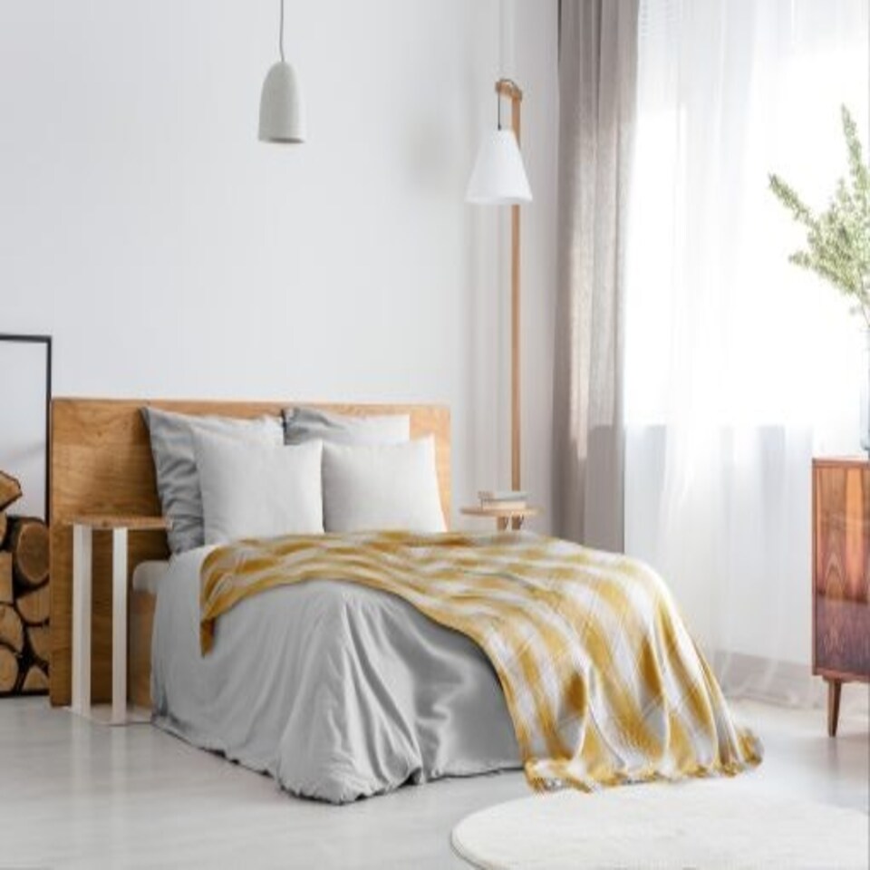 image 1 of Comfy Check Collection Recycled Cotton Throw in Ochre (70" x 100")