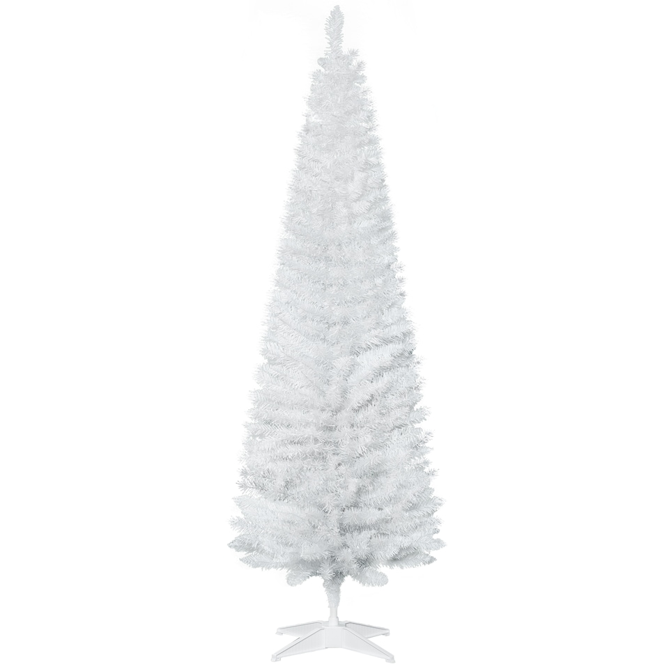 image 1 of HOMCOM 6ft Unlit Artificial Christmas Tree, Pencil Slim mas Tree with Solid Stand and Realistic Branches, White