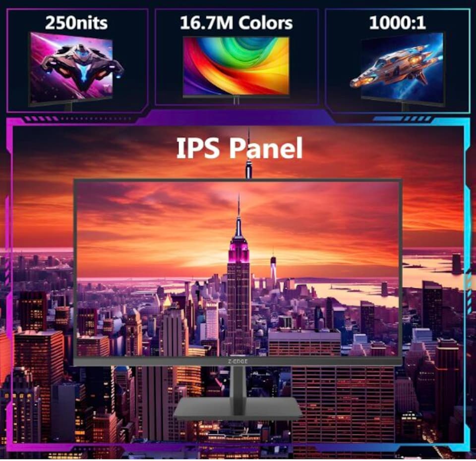 image 1 of Z-Edge 27 Inch 4K Monitor 120Hz UHD 3840x2160 IPS 100% sRGB HDMI 2.1 DP 1.4 | PC Monitor 16:9, 1ms MPRT, 250cd/m² Brightness, FreeSync, HDR10, VESA Mountable, Black