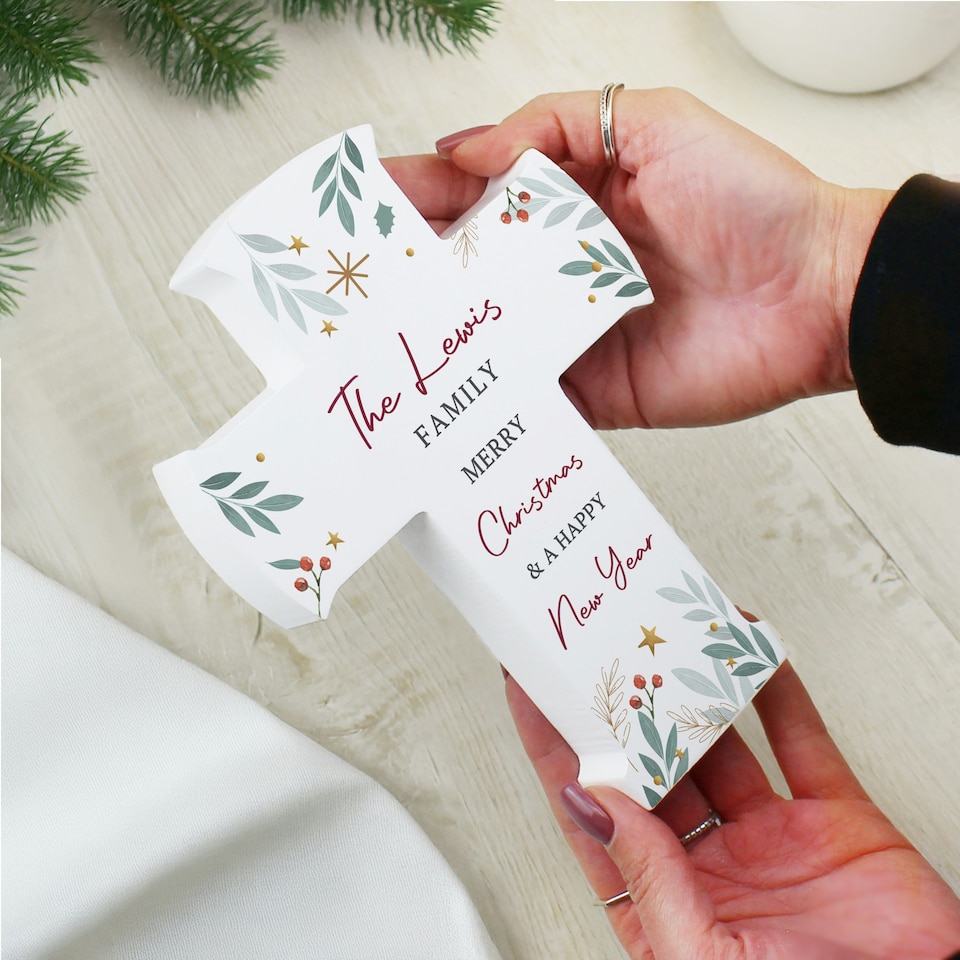 image 1 of Personalised Christmas Wooden Cross Ornament
