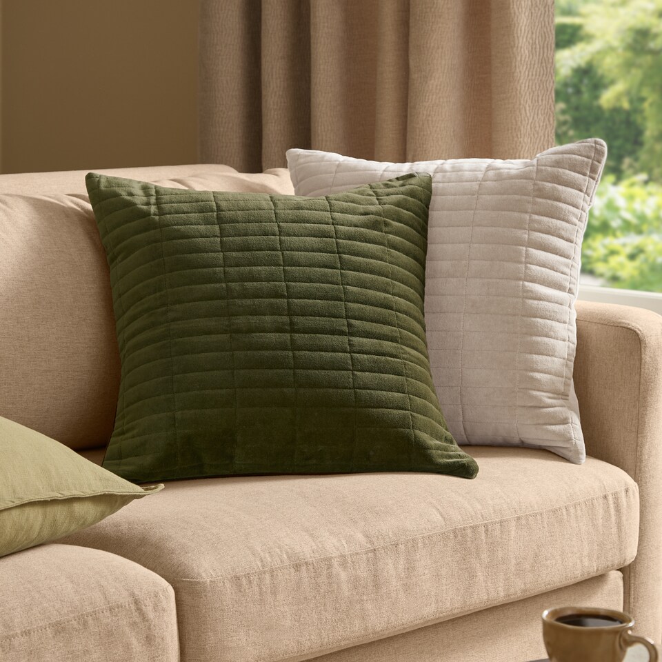 image 1 of Yard Dales Quilted 100% Cotton Velvet Cushion, Lichen