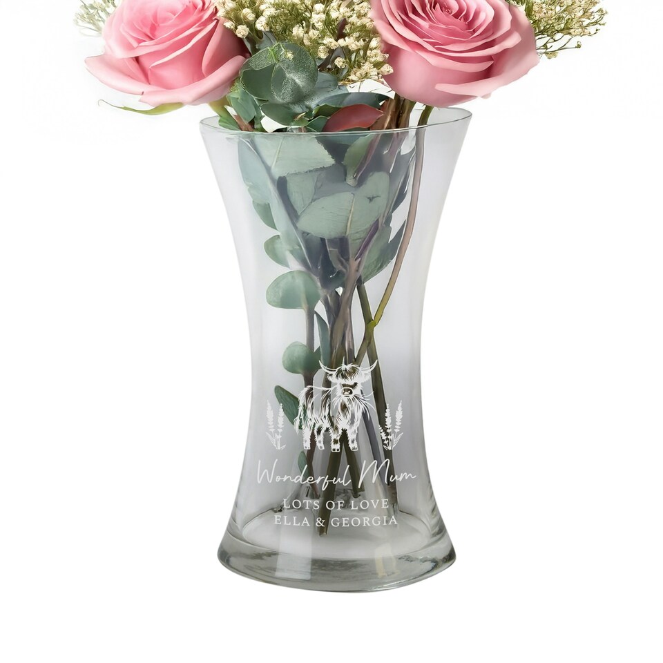 image 1 of Personalised Highland Cow Waisted Vase Clear