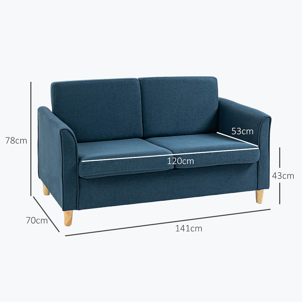 image 1 of HOMCOM Double Seat Sofa Linen Upholstery Loveseat Couch w/ Armrests, Blue
