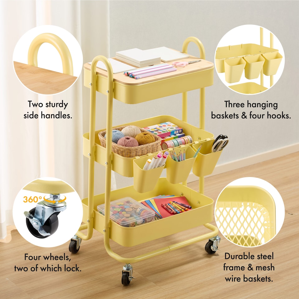 image 1 of Vonhaus Storage Trolley 3 Tier Bathroom & Kitchen Storage
