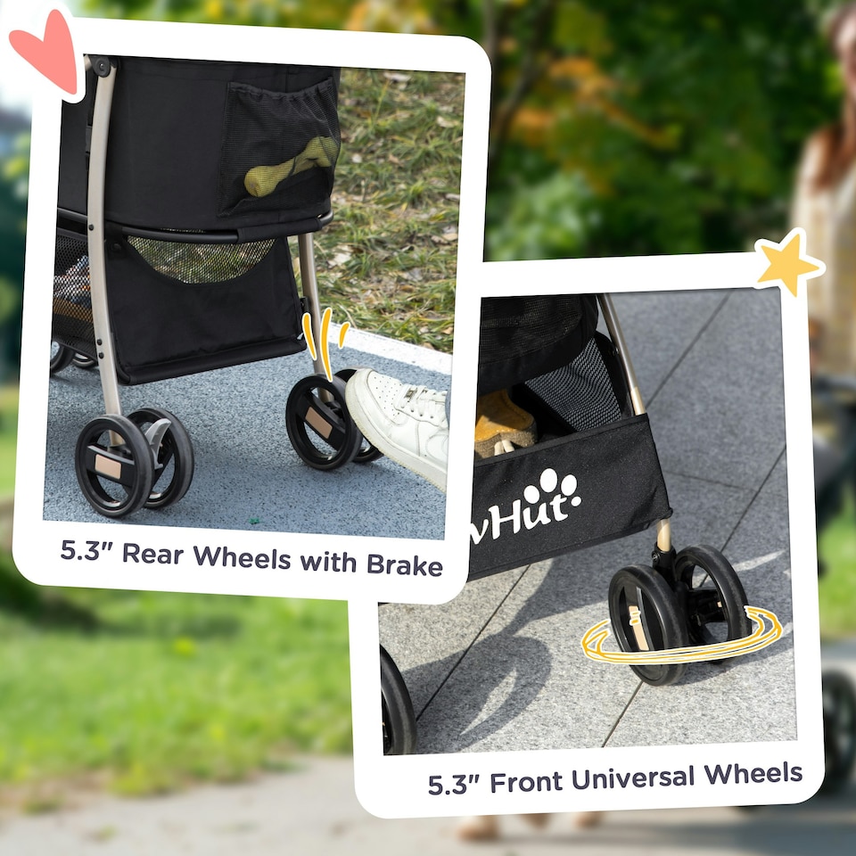 image 1 of PawHut 3 In 1 Pet Stroller, Detachable Dog Cat Travel Carriage - Black