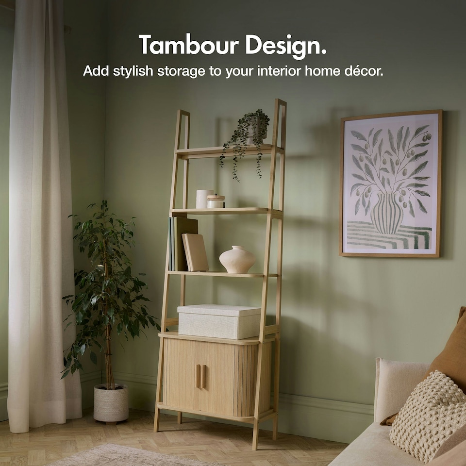 image 1 of VonHaus Landos Bookcase with Sliding Doors and Tambour Finish