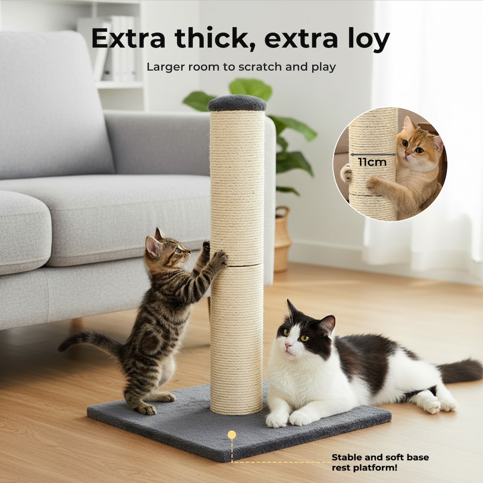 image 1 of Skylos Tall Cat Scratching Post Natural Sisal Pole Heavy Duty Base Toy