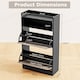 image 2 of COSTWAY Slim Hidden Narrow Shoe Organizer Cabinet with Open Storage-Black