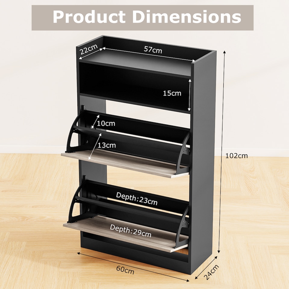 image 1 of COSTWAY Slim Hidden Narrow Shoe Organizer Cabinet with Open Storage-Black