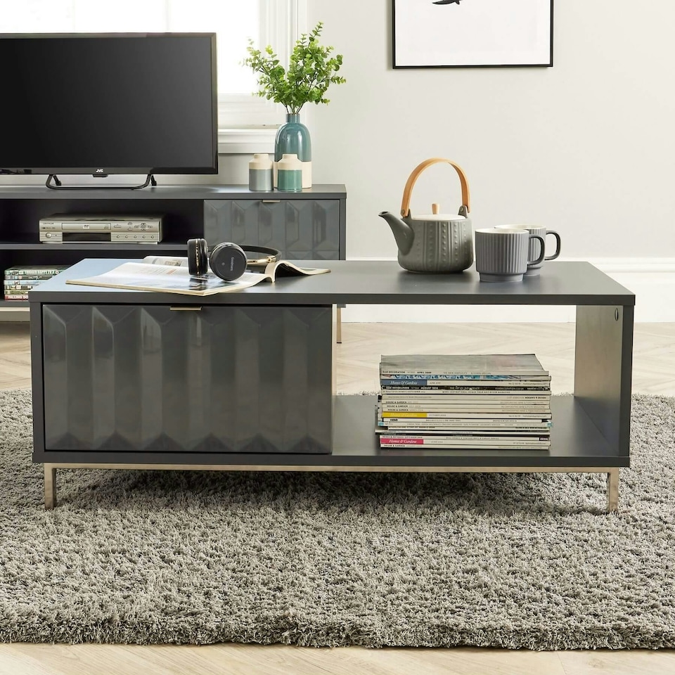 image 1 of Coffee Table 1 Drawer High Gloss Living Room Storage Furniture 1 Meter Wide Grey