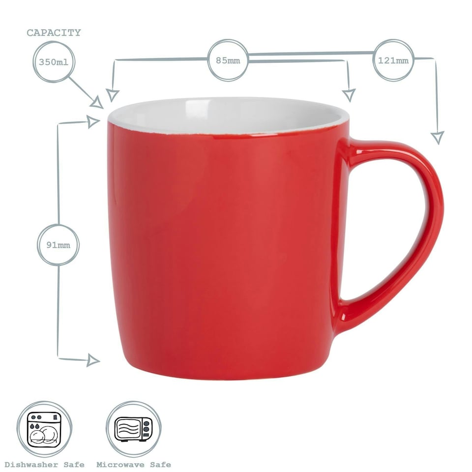 image 1 of Argon Tableware 2x Coloured Coffee Mugs - Red - 350ml - Tea Mug Latte Mug Cappuccino Mug Drinking Mug Red
