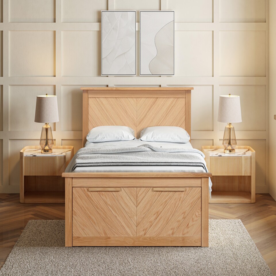 image 1 of 6ft Super King Real Oak Wood Bed Frame with Large Storage Drawer