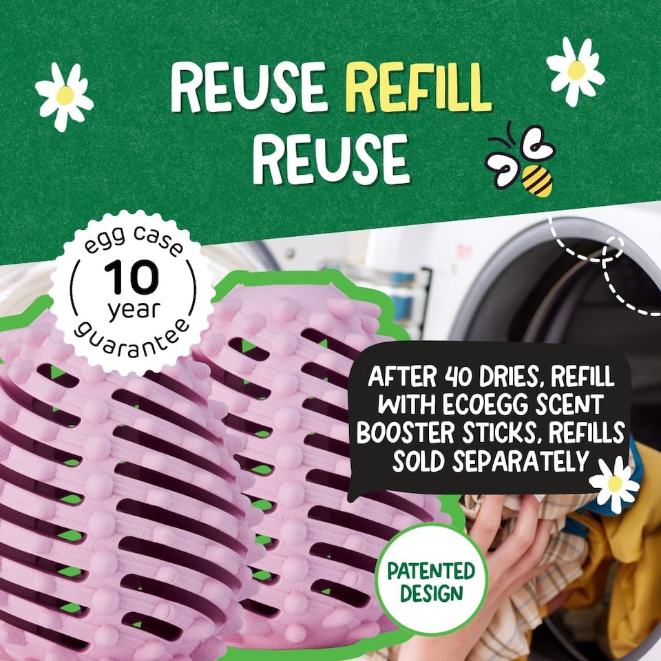 image 1 of Ecoegg Dryer Balls | Spring Blossom | Reduces Drying Time | Tumble Dryer Balls Replacement | Freshens and Softens Clothes | Hypoallergenic | 2 Eggs | Scent Boosters
