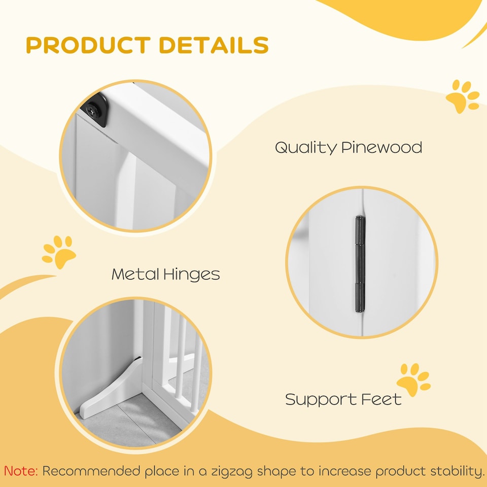 image 1 of PawHut Wooden Freestanding Pet Gate Adjustable w/ Door Lock Safe Barrier White