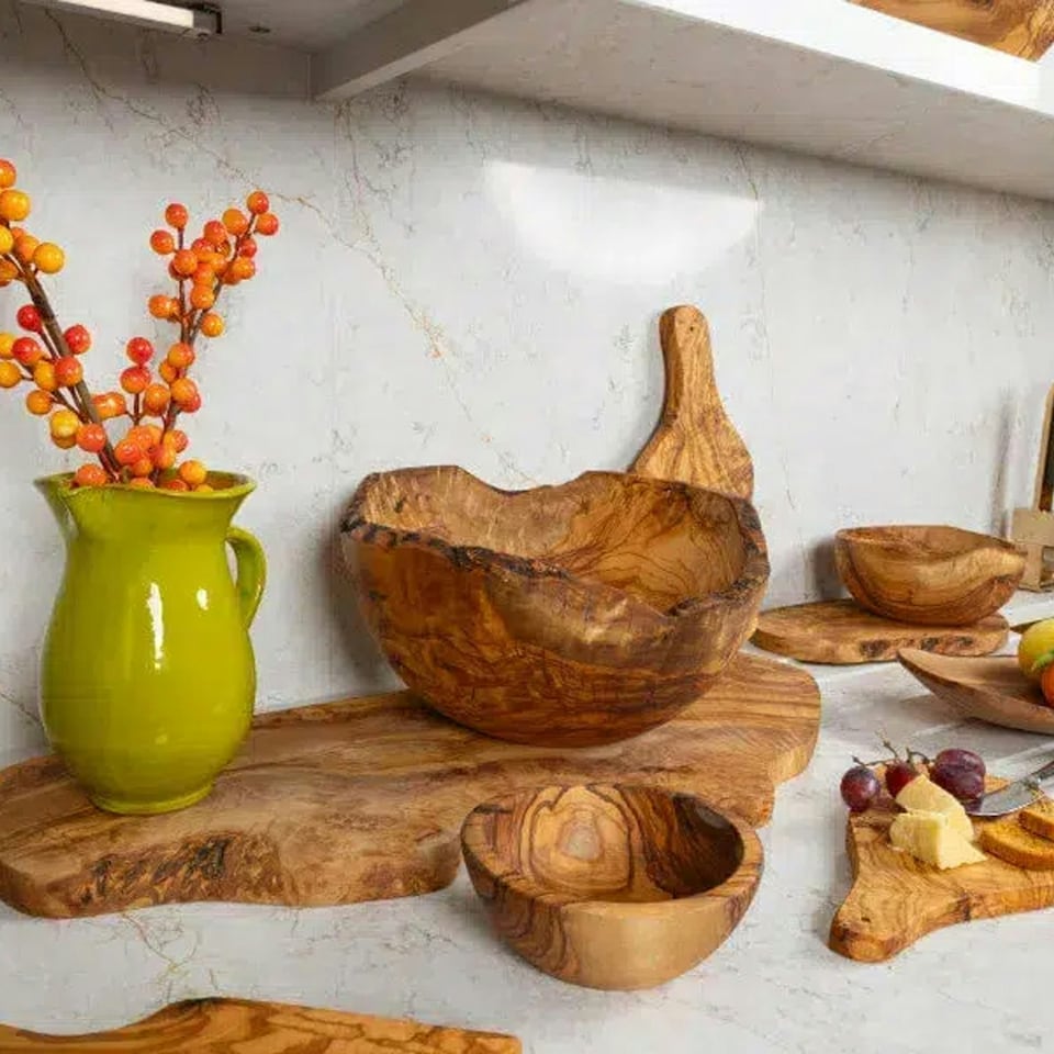 image 1 of Verano Spanish Ceramics Olive Wood Food Serving Bowl - 23cm Brown