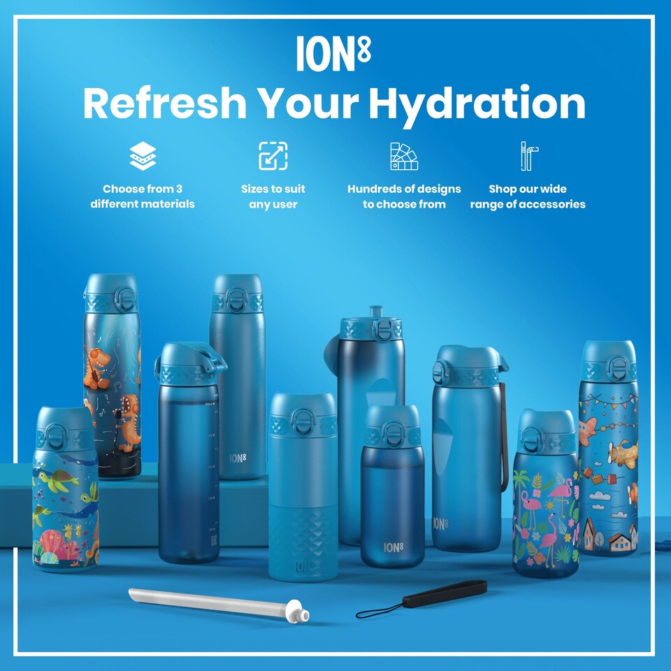 image 1 of Leak Proof Kids Water Bottle, BPA Free, 350ml (12oz) | Blue | Flamingos | One Size