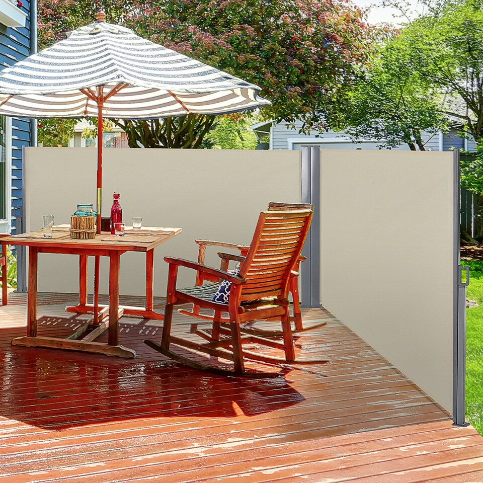 image 1 of Outsunny Retractable Double Side Awning Screen Fence Privacy Beige, 6x1.6m Cream