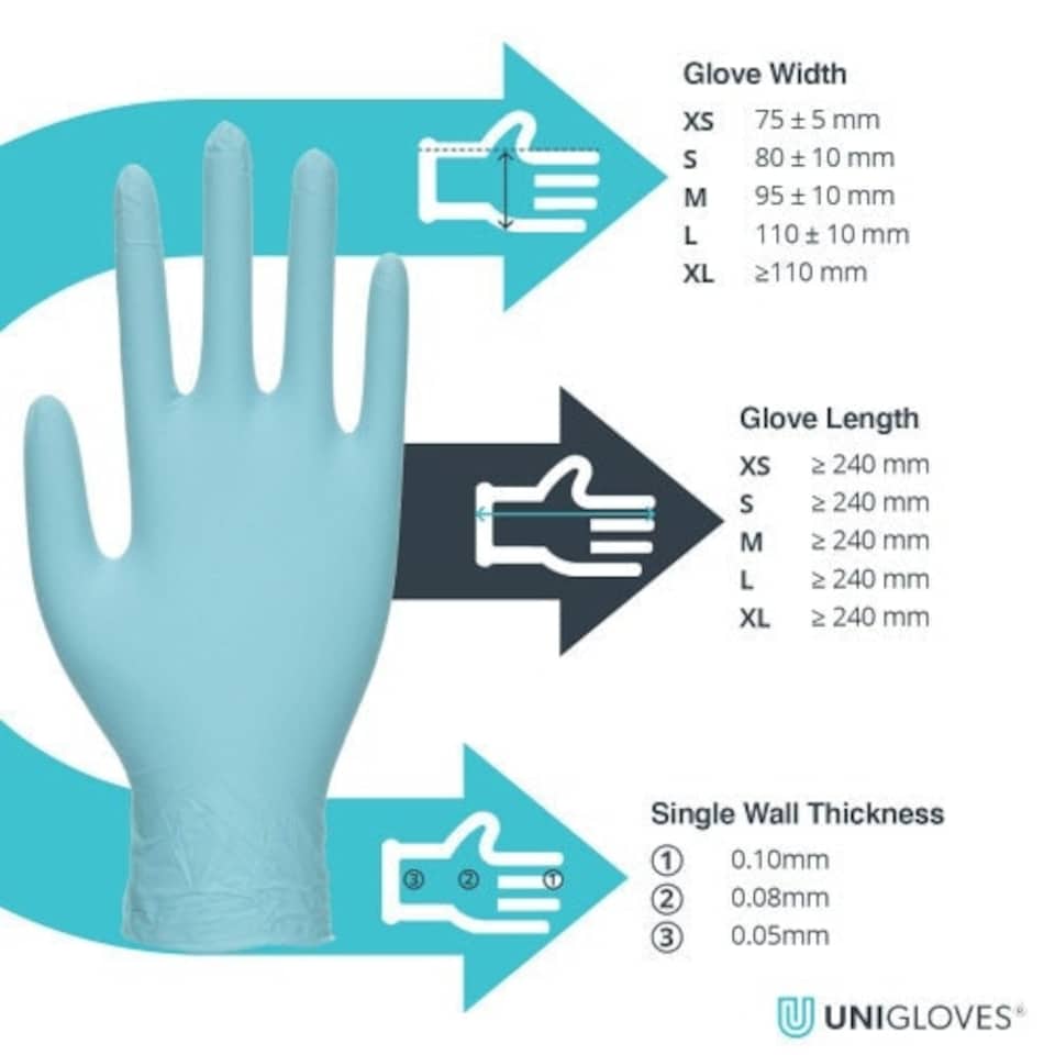 image 1 of 1000x Unigloves Opal Nitrile Gloves | Blue | Opal | Extra Large | 1