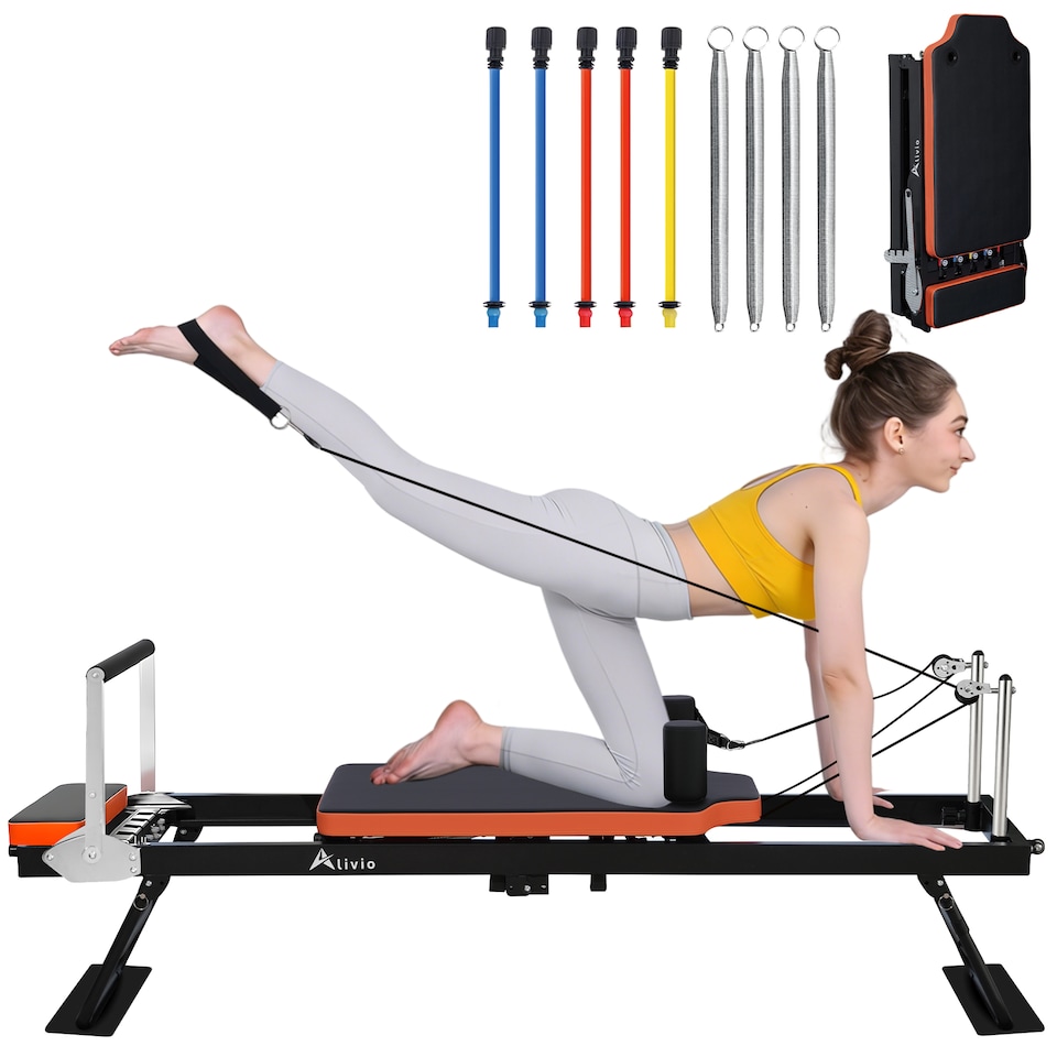 image 1 of Alivio Foldable Pilates Reformer Machine with Adjustable Resistance for Home Gym 440 lbs