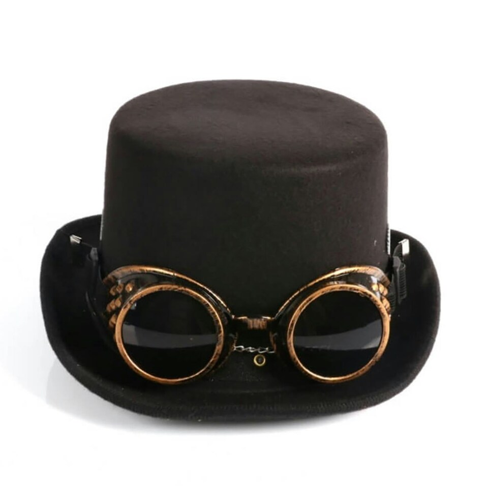 image 1 of Bristol Novelty Unisex Adults Steampunk Top Hat And Goggles - Black/Bronze - One Size One Size