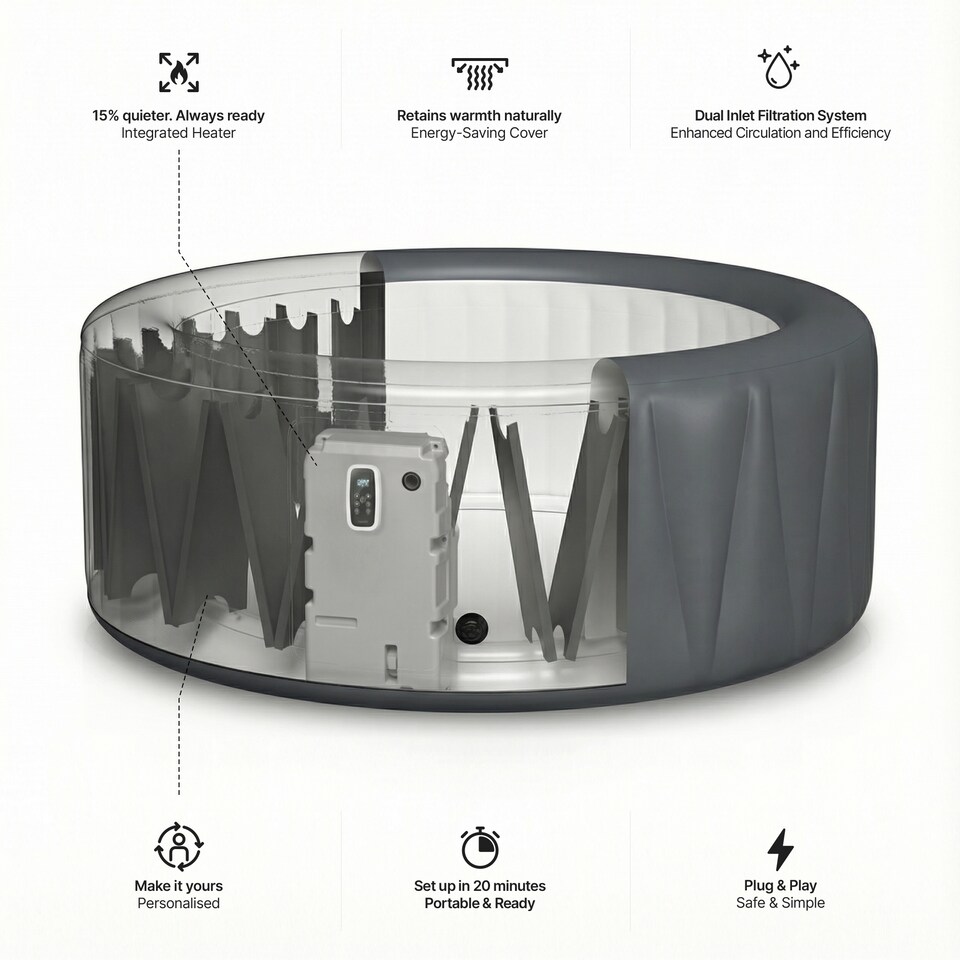 image 1 of Wave Atlantic 6 Person Inflatable Hot Tub, EnergySave Bundle, Navy