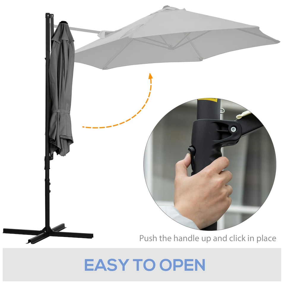 image 1 of Outsunny 2.5M Patio Umbrella with 360 Rotation and Base, Dark Grey