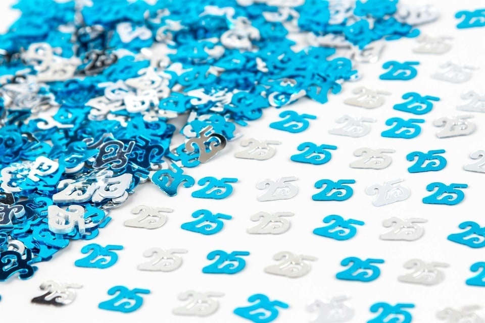 image 1 of 25th Birthday Confetti Blue & Silver 2 pack x 14 grams birthday decoration Foil Metallic 2 pack