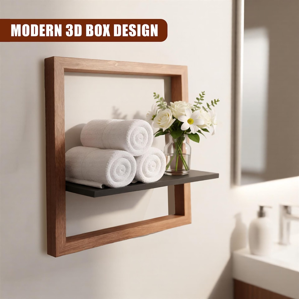 image 1 of GEEZY Square Floating Wall Shelf 30cm Wooden 3D Picture Ledge for Decor and Photos