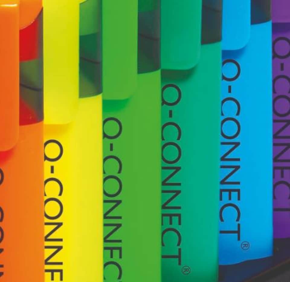 image 1 of Q-Connect Neon Highlighter Desk Set Assorted Chisel Tip with Desktop Holder Pack of 8