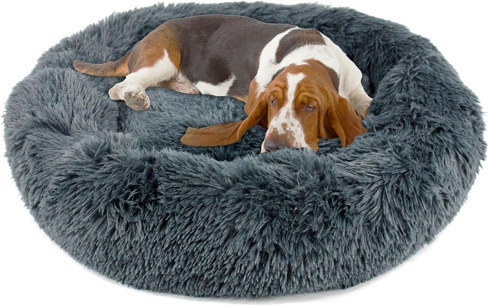 image 1 of Actiaspet Fluffy Donut Pet Bed Washable Dog & Cat Bed Multiple Sizes (Dark Grey, Large)
