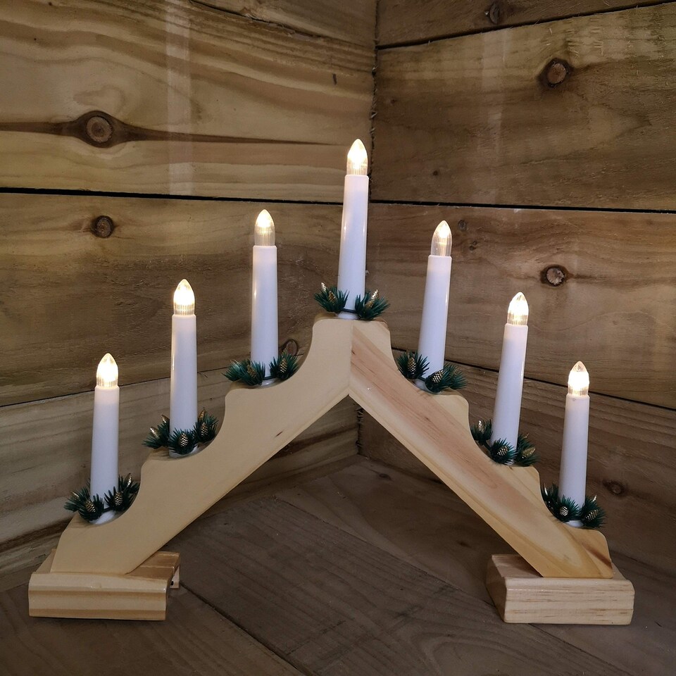image 1 of 40cm Premier Christmas Candlebridge with 7 Bulbs in Light Wood Battery Operated
