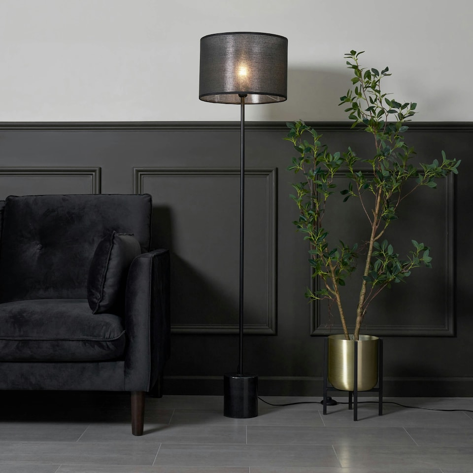 image 1 of BHS Oliver Marble Base Floor Lamp with Shade, Black
