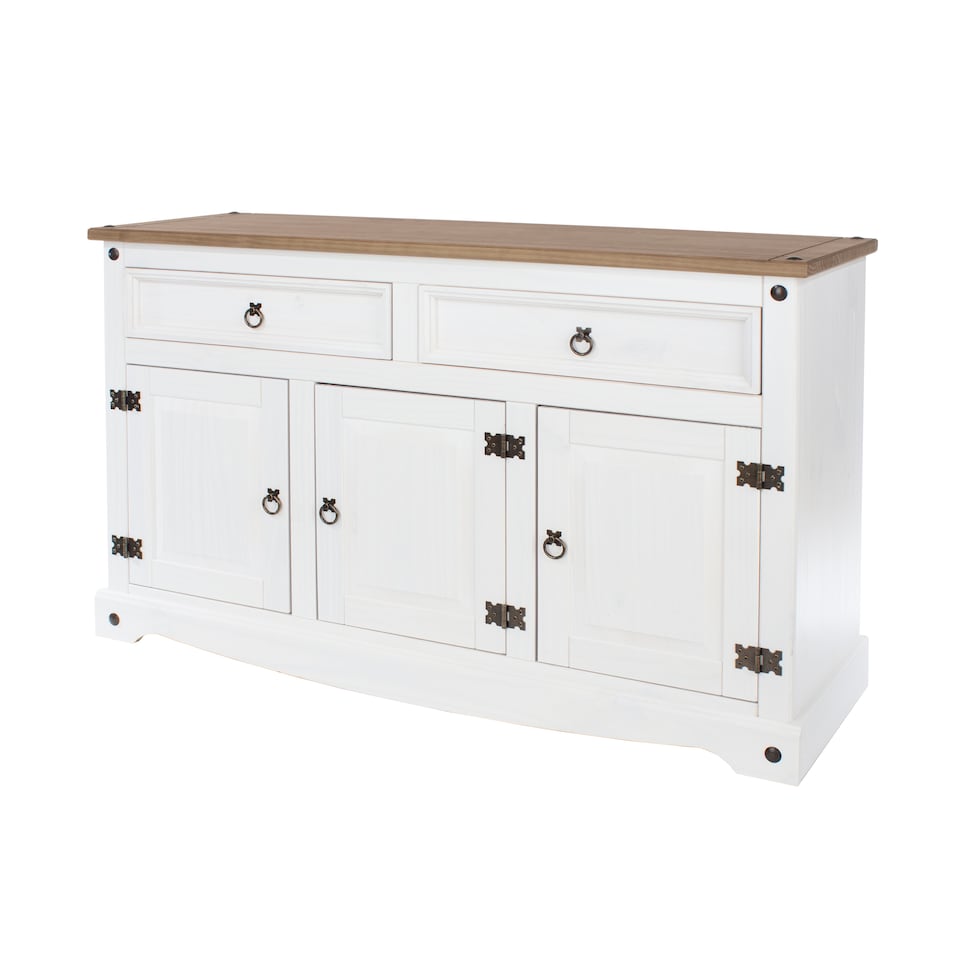 image 1 of Corona Premium Medium Sideboard - 2 Wide Drawers and 3 Doors with Adjustable Shelf in Antique, Grey or White Wax | White | White | One Size | 1