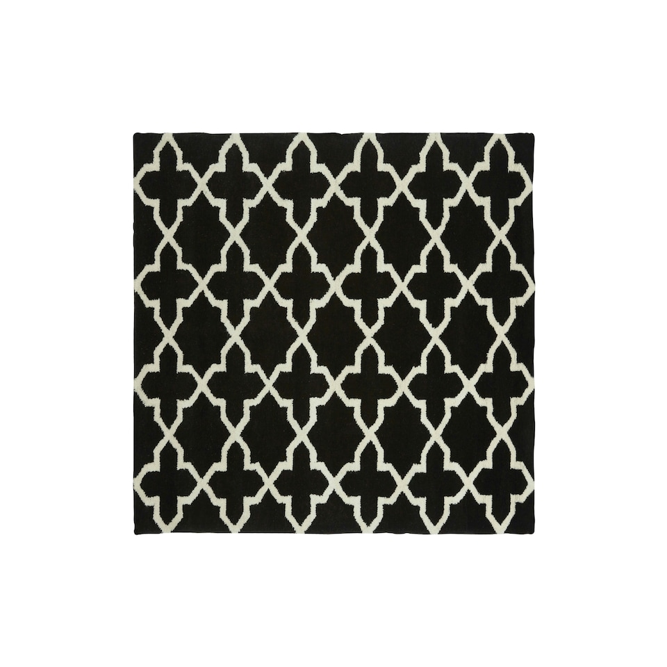 image 1 of Interiors by Premier Modern Black and White Hand Tufted Rug, Geometric Quatrefoil Pattern, Soft Cotton and Wool Blend Area Rug Black