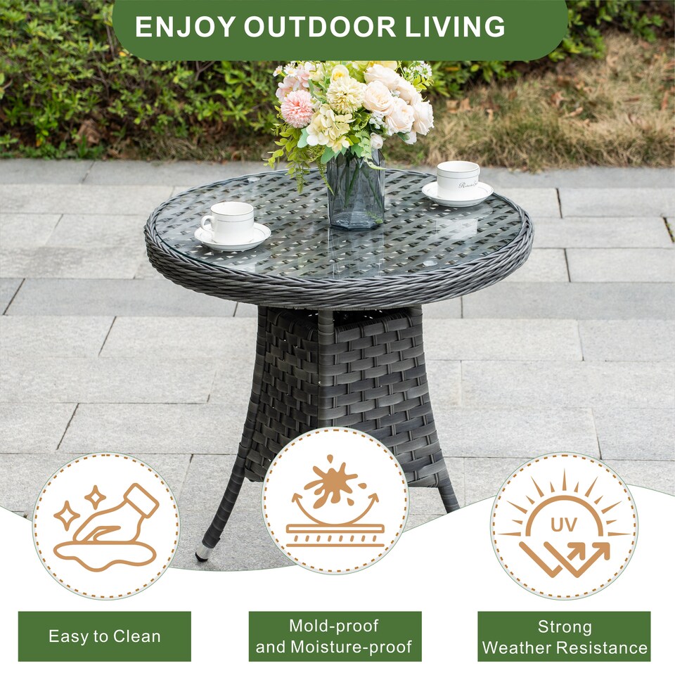 image 1 of Direct Wicker Garden Aluminum Rattan Bistro Set, Round Table and 2 Armchairs