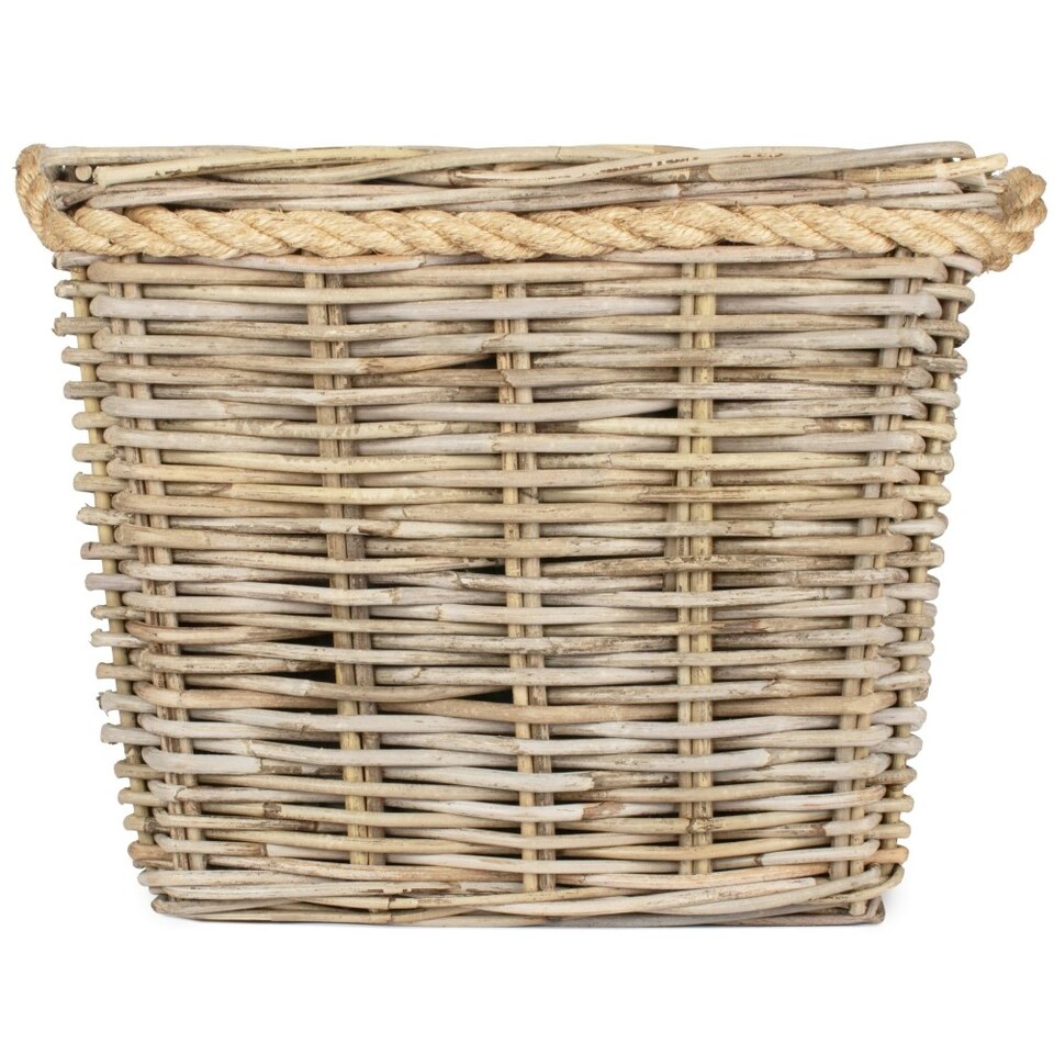 image 1 of Medium Square Tapered Rope Handled Rattan Planter With Plastic Lining
