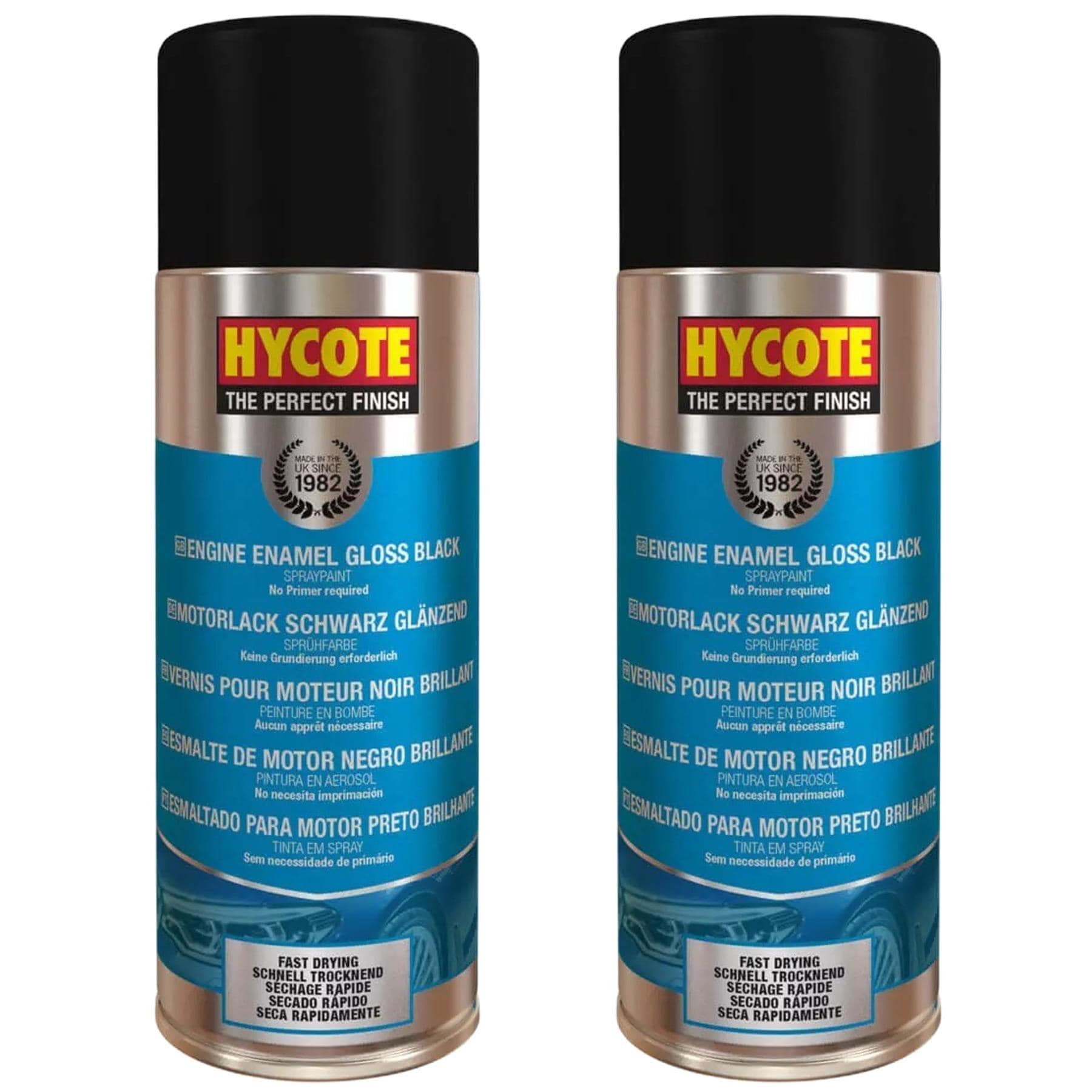 Hycote Colour Spray Paint Aerosol XUK0121 Black Engine Enamel 400ml x2 ...