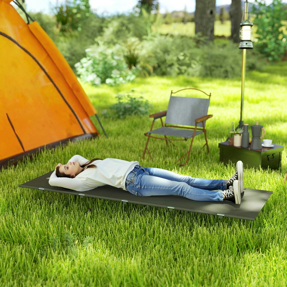 image 1 of Outsunny Lightweight Camping Cot Portable Compact Sleeping Bed w/ Carry Bag Grey | Dark Grey