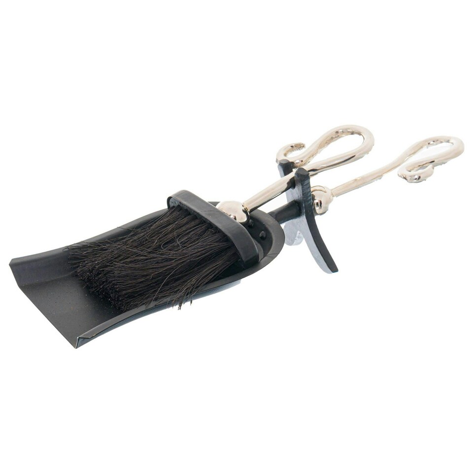 image 1 of Hill Interiors Chrome Crook Handle Hearth Tidy - Silver/Black - 9cm x 14cm x 38cm