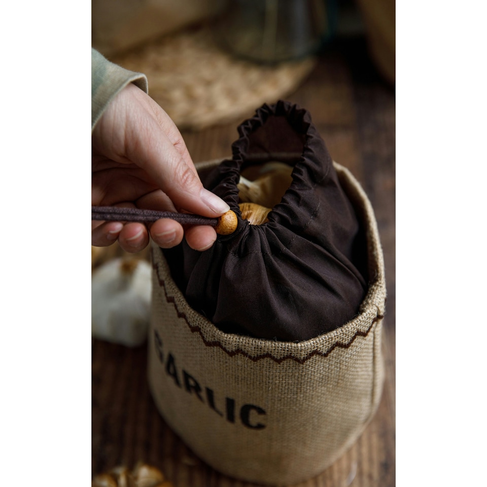 image 1 of Natural Elements Garlic Storage Bag Hessian Natural Brown