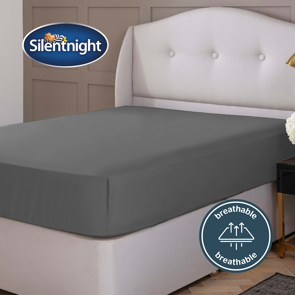 image 1 of Silentnight Pure Cotton Fitted Sheet, Extra Deep, 40 cm, Charcoal Grey, Double