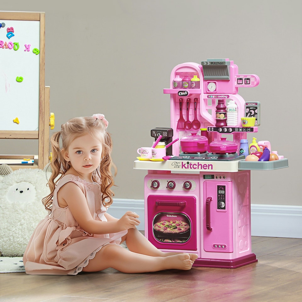 image 1 of AIYAPLAY Kids Kitchen with 33 Pieces, Light, Sound, Storage