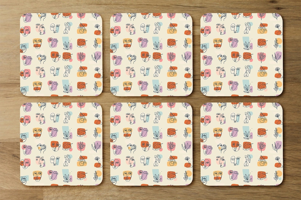 image 1 of Various Faces, Leaves and Flowers, Abstract shapes (Placemat & Coaster Set)