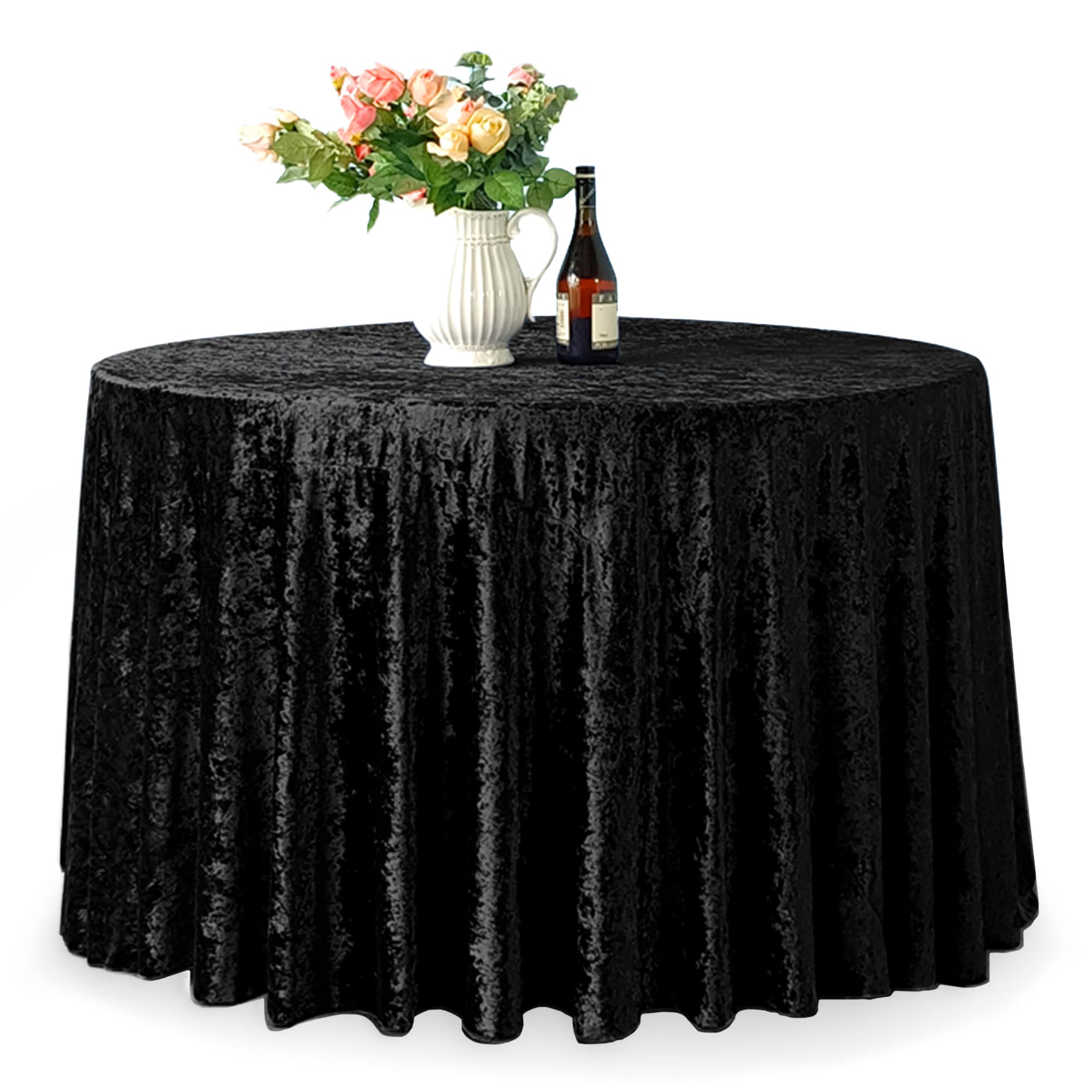Round Crushed Velvet Table Cloth, Washable Soft Fabric Glitz Table Cover - 90"