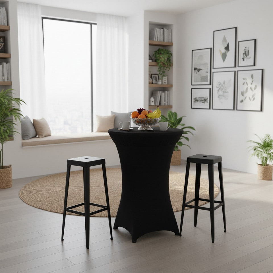 image 1 of Stretch Cocktail Bar Fitted Table Cloth Cover Skirt Spandex Decorative | Black | 4xBlack