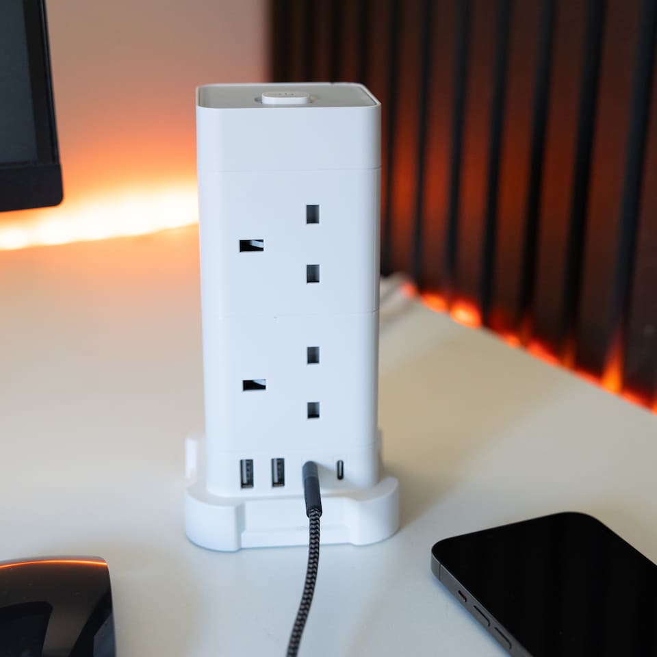 image 1 of TCP 8 AC Socket Tower Cube Extension Lead with 2 USB-A ports, and 2 USB-C ports