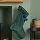image 2 of 70cm Hanging Dark Green Velour Star Print Christmas Stocking with Pom Poms