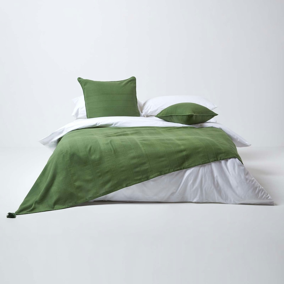 image 1 of Homescapes Cotton Rajput Ribbed Dark Olive Cushion Cover - 45 x 45cm | Green | 45 x 45 cm | 1
