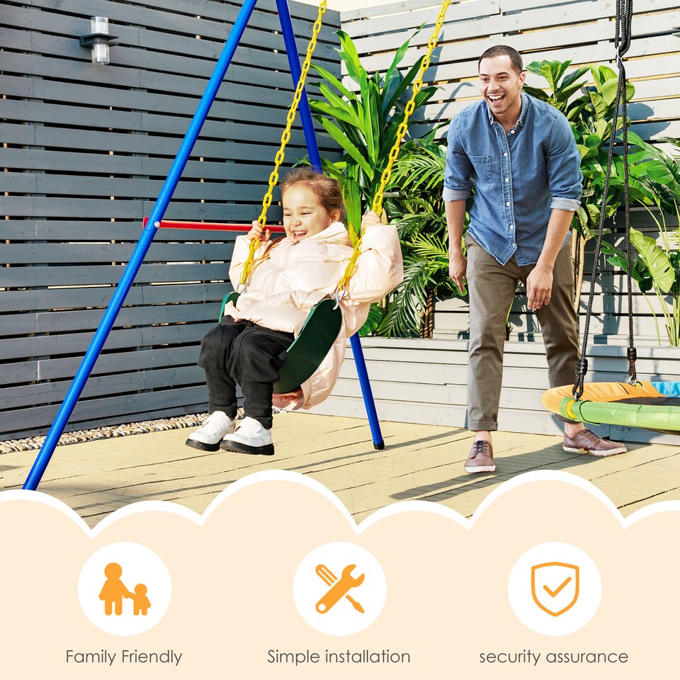image 1 of COSTWAY Kids Double Swing without Frame 100cm Canvas Swing EVA Soft Strips