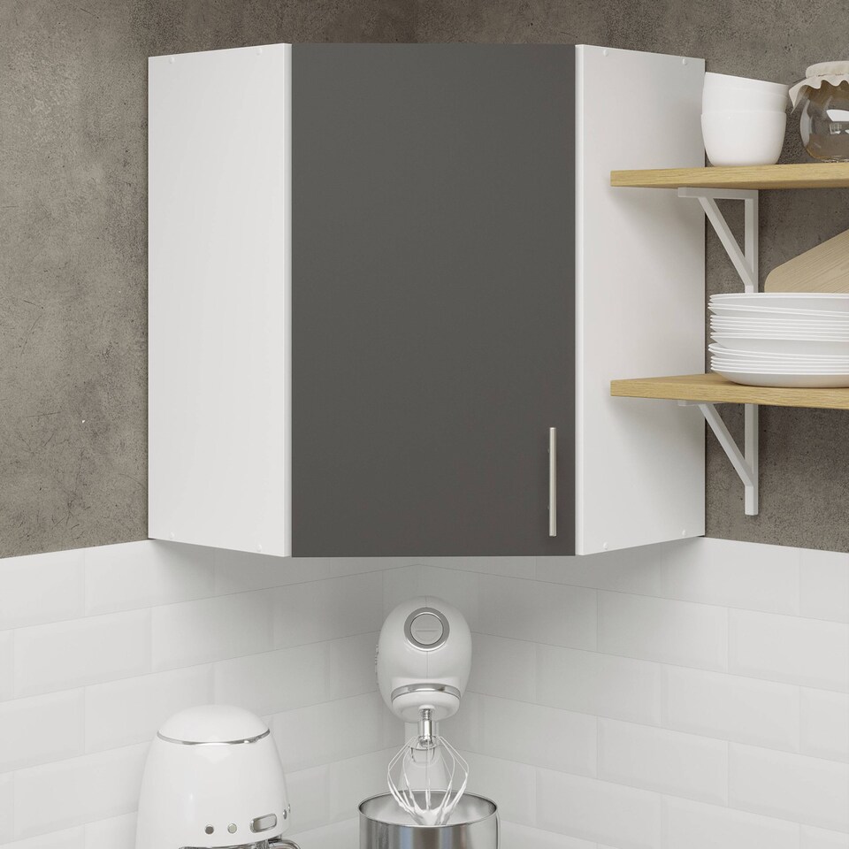 image 1 of Kitchen Wall Corner Unit 600mm Cabinet With Door and Shelf 60cm - Dark Grey Matt